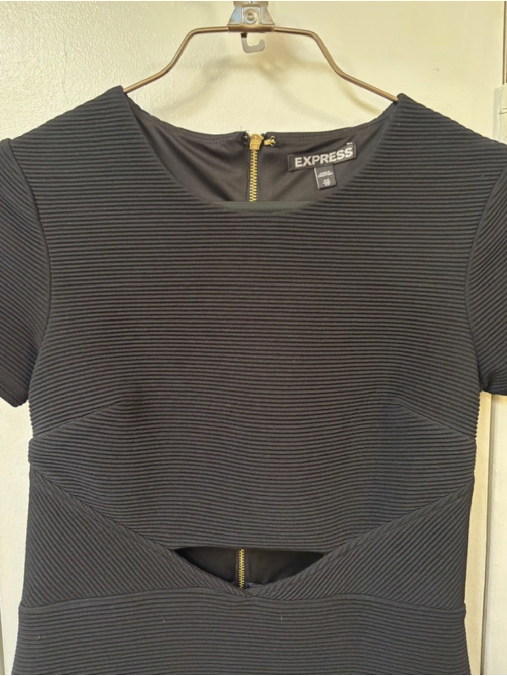 Express Black Ribbed Cutout Bodycon Mini Dress